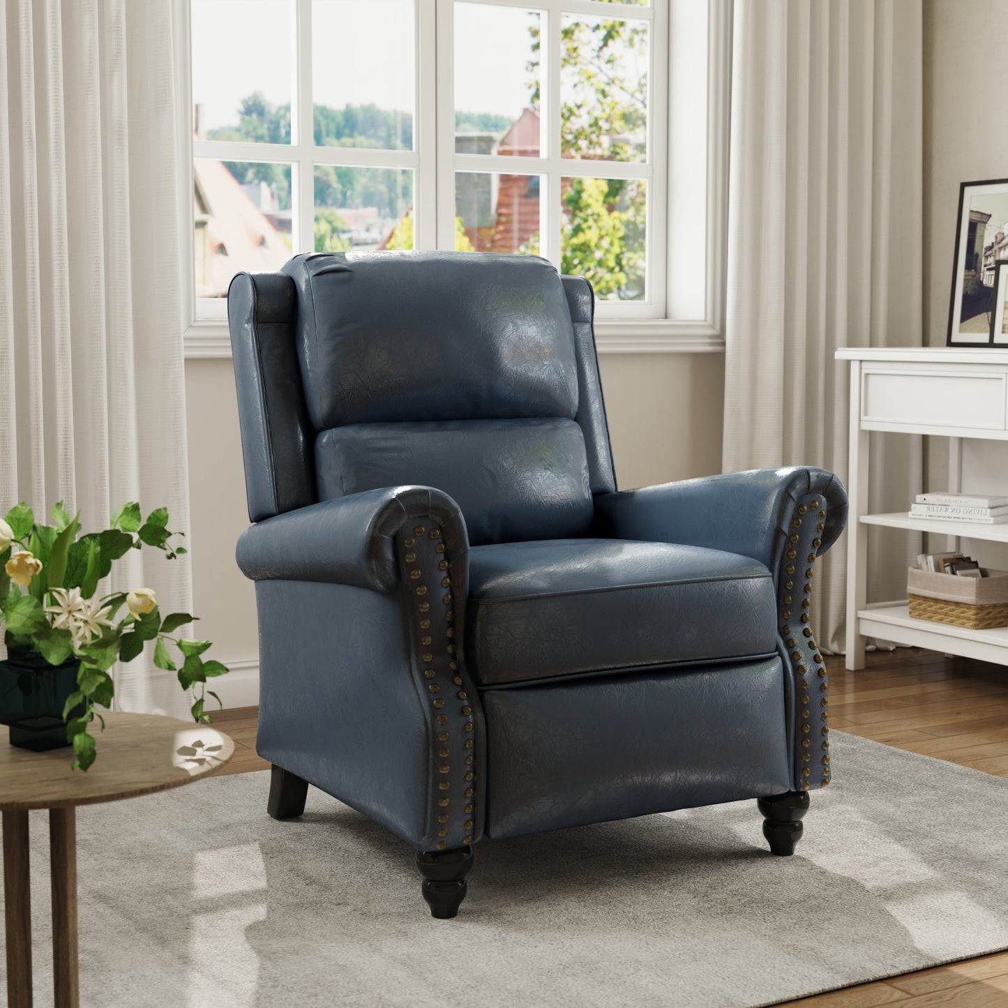 Fauteuil inclinable en cuir PU et lin à tête de clou du milieu du siècle