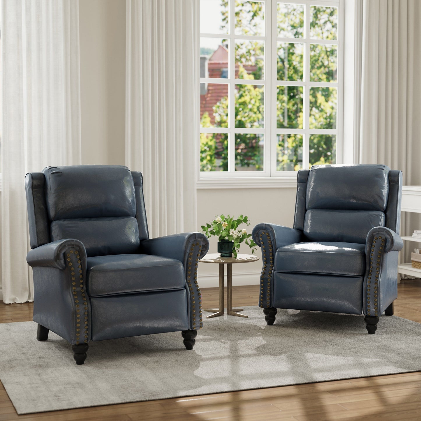 Fauteuil inclinable en cuir PU et lin à tête de clou du milieu du siècle