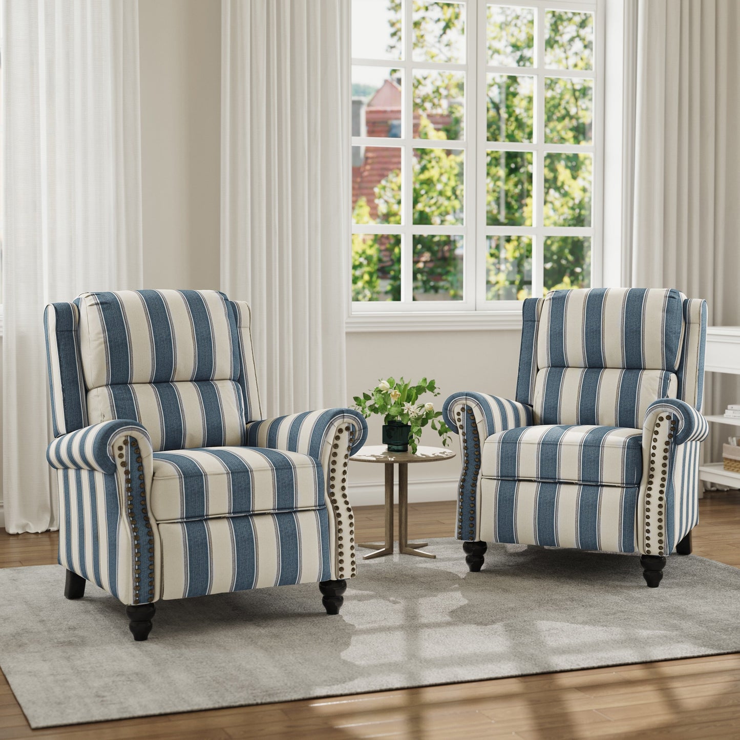 Fauteuil inclinable en cuir PU et lin à tête de clou du milieu du siècle