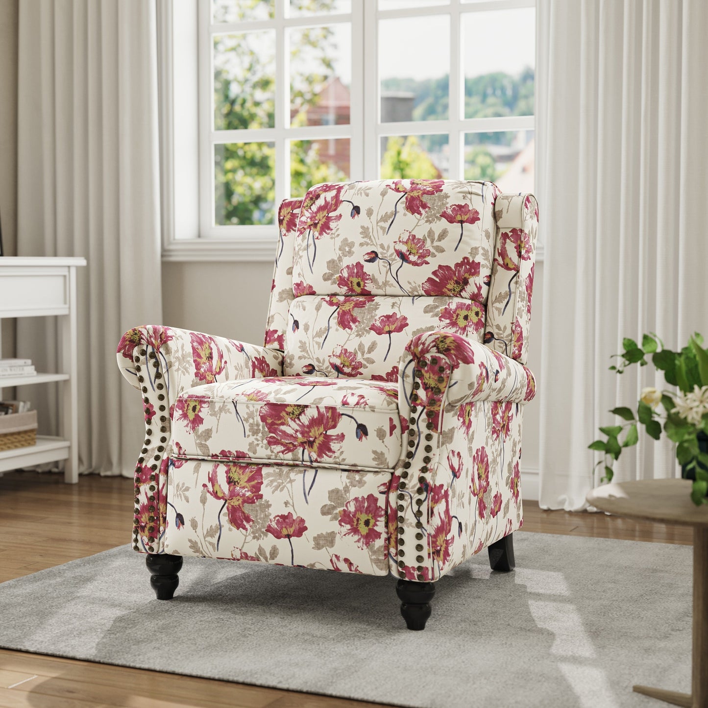 Fauteuil inclinable en cuir PU et lin à tête de clou du milieu du siècle