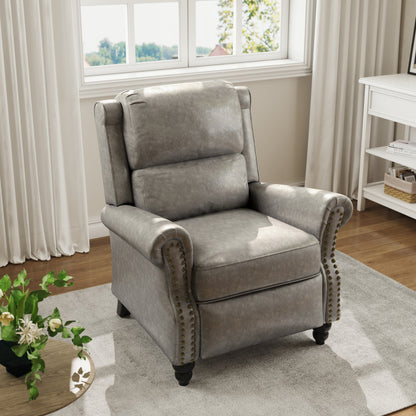 Fauteuil inclinable en cuir PU et lin à tête de clou du milieu du siècle