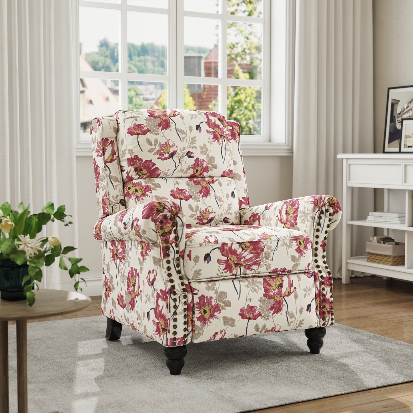 Fauteuil inclinable en cuir PU et lin à tête de clou du milieu du siècle