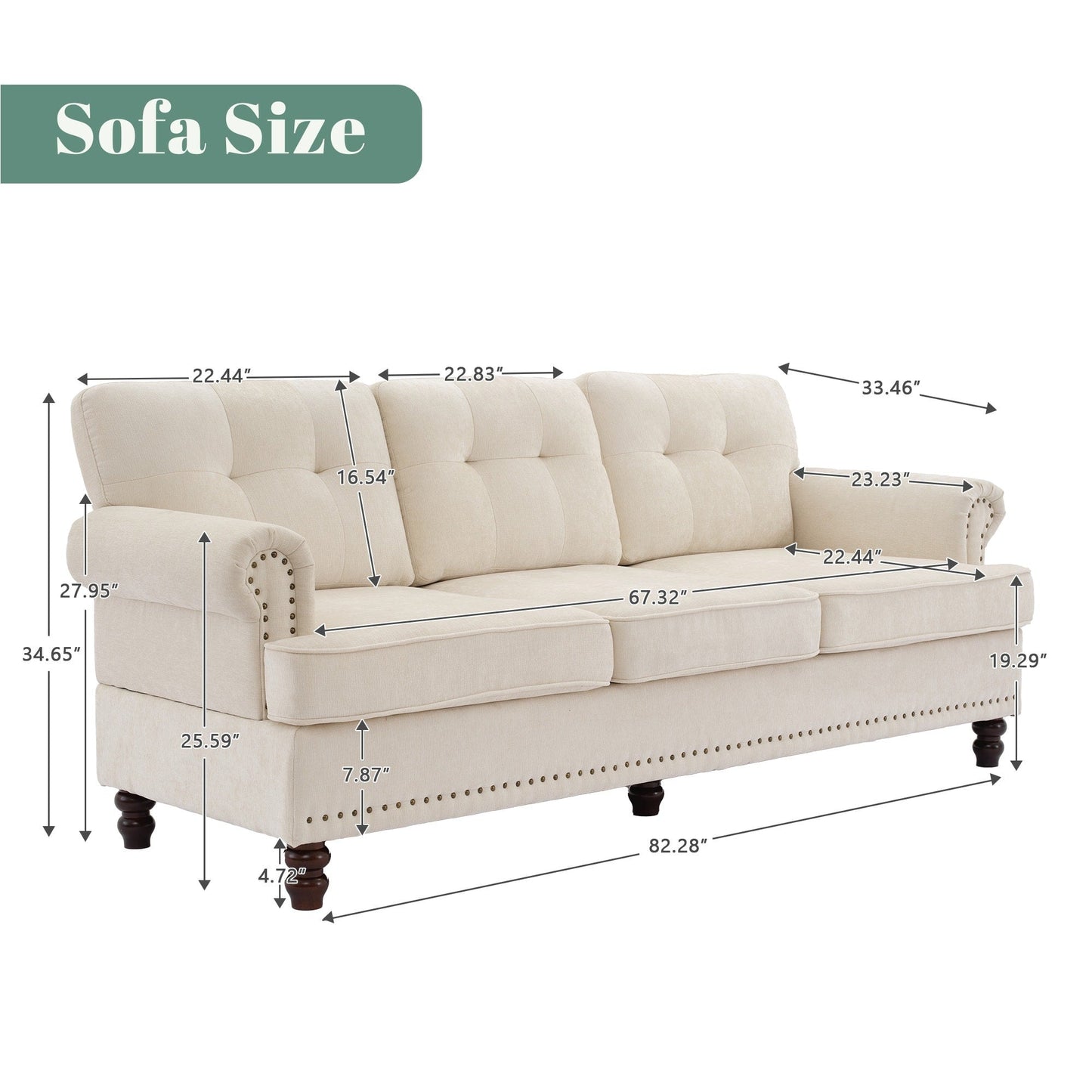 Ensemble de 3 canapés en chenille pour salon, capitonnés et cloutés, pieds en hévéa massif