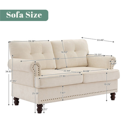 Ensemble de 3 canapés en chenille pour salon, capitonnés et cloutés, pieds en hévéa massif