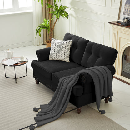 Ensemble de 3 canapés en chenille pour salon, capitonnés et cloutés, pieds en hévéa massif