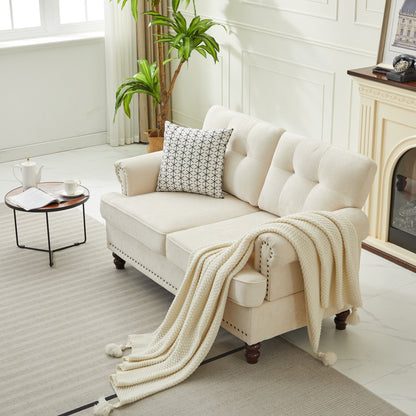 Ensemble de 3 canapés en chenille pour salon, capitonnés et cloutés, pieds en hévéa massif