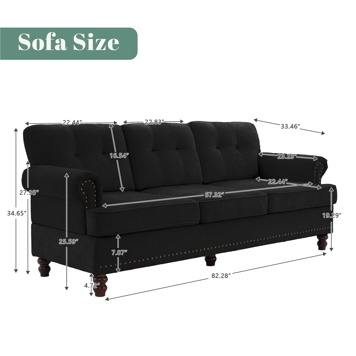 Ensemble de 3 canapés en chenille pour salon, capitonnés et cloutés, pieds en hévéa massif