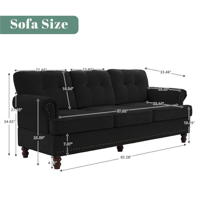 Ensemble de 3 canapés en chenille pour salon, capitonnés et cloutés, pieds en hévéa massif