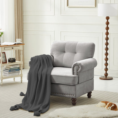 Ensemble de 3 canapés en chenille pour salon, capitonnés et cloutés, pieds en hévéa massif