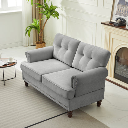 Ensemble de 3 canapés en chenille pour salon, capitonnés et cloutés, pieds en hévéa massif