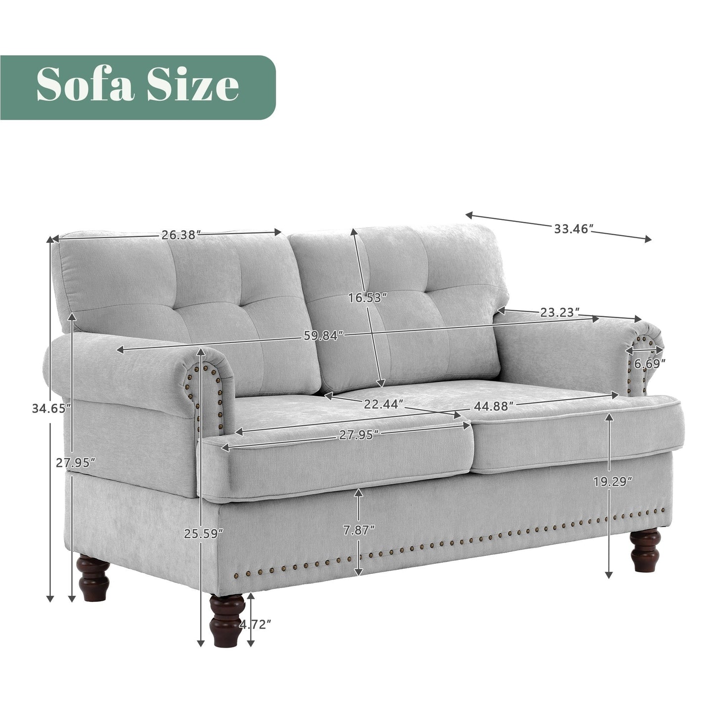 Ensemble de 3 canapés en chenille pour salon, capitonnés et cloutés, pieds en hévéa massif