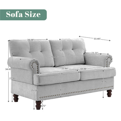 Ensemble de 3 canapés en chenille pour salon, capitonnés et cloutés, pieds en hévéa massif