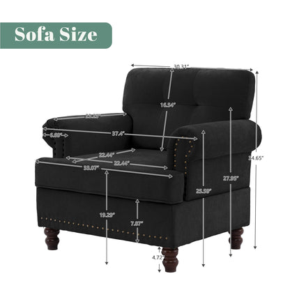 Ensemble de 3 canapés en chenille pour salon, capitonnés et cloutés, pieds en hévéa massif