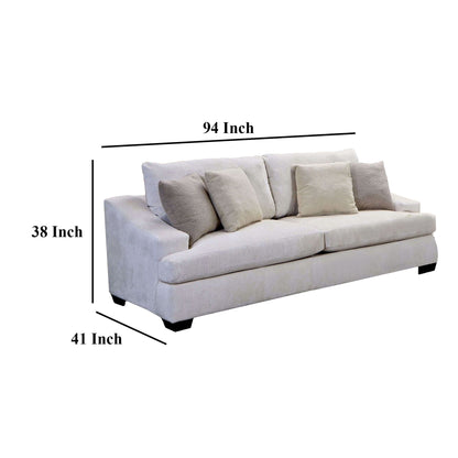 Canapé Sham, chenille ivoire, 4 coussins décoratifs, structure en bois massif, 94 pouces