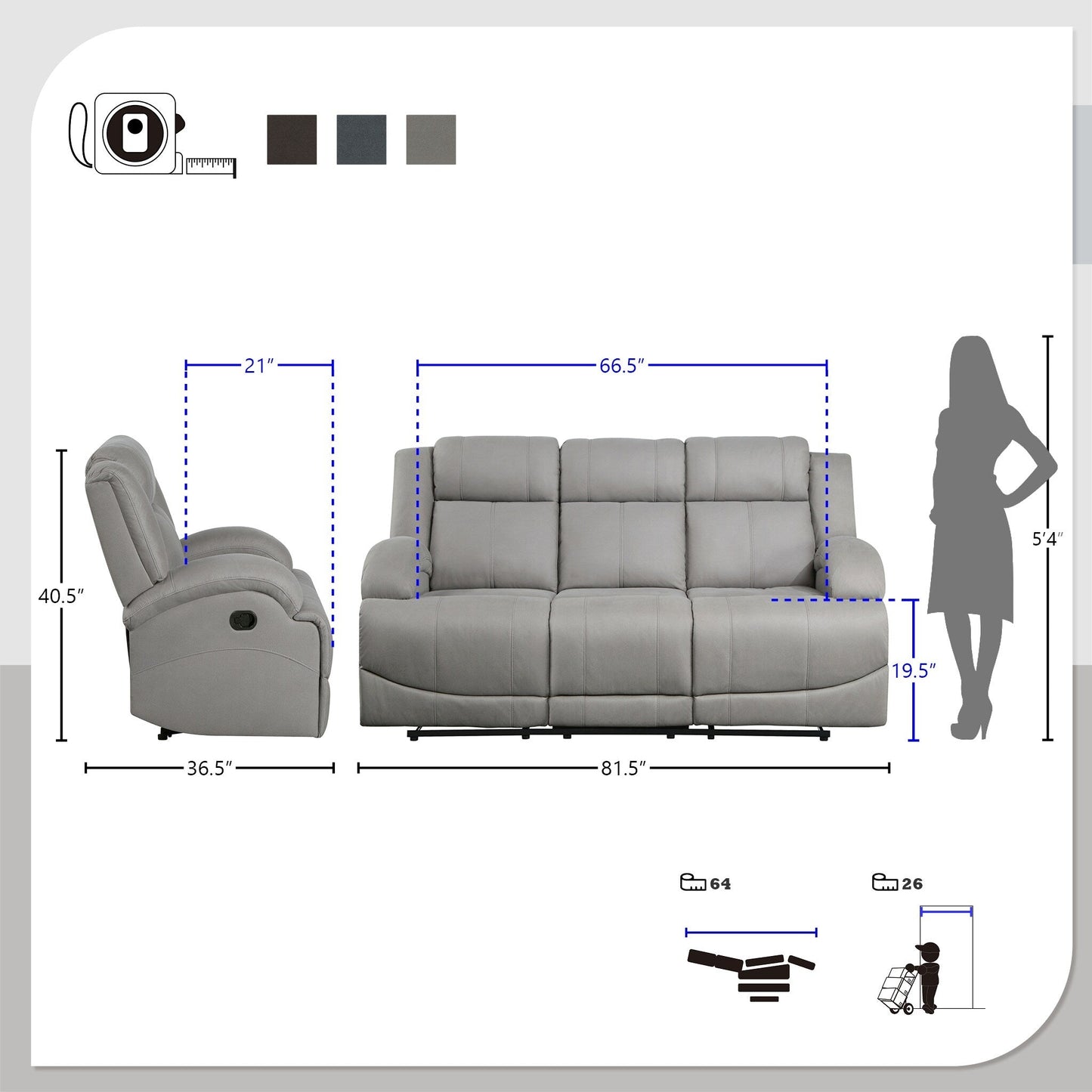 Canapé inclinable double manuel Sherwood