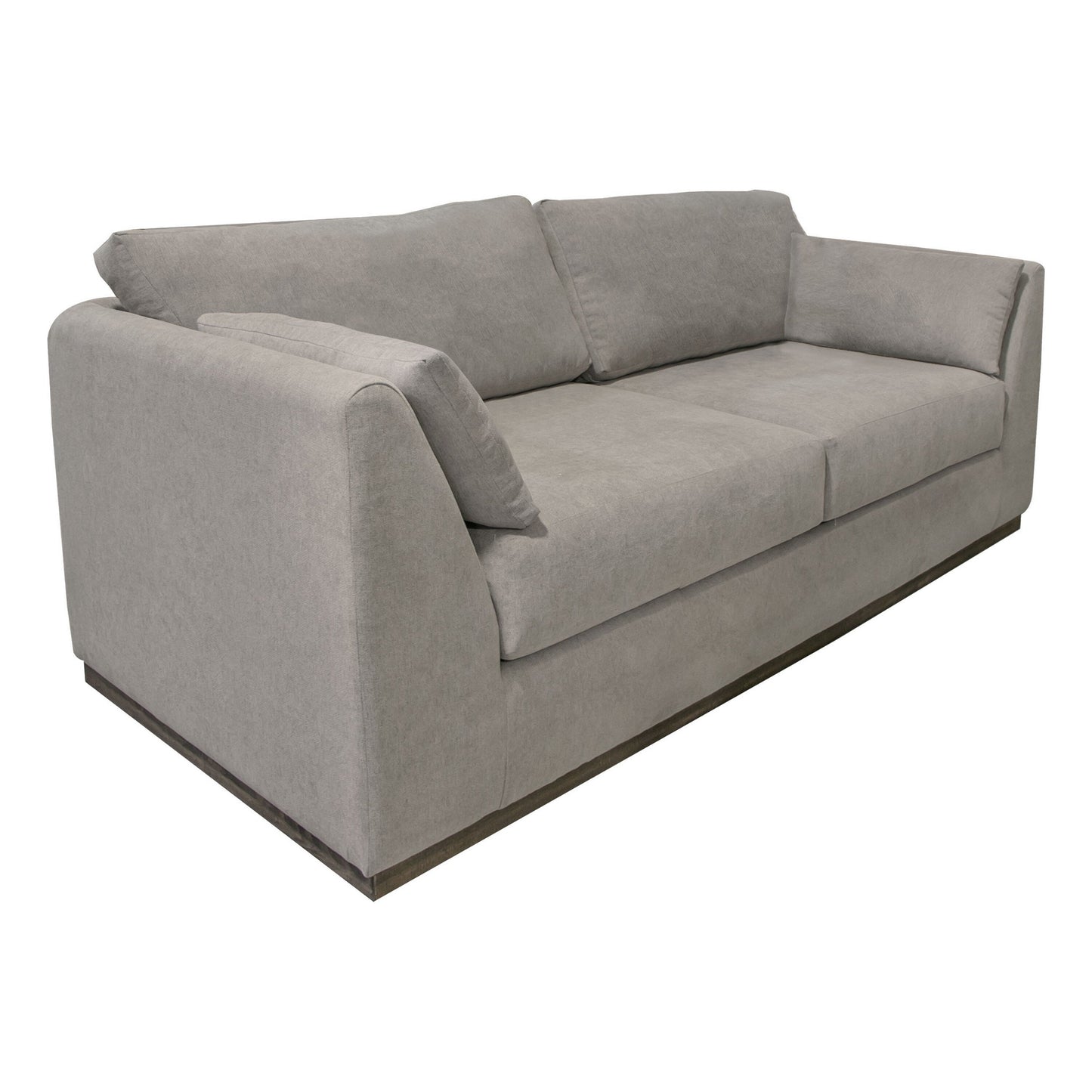 Canapé Sian, polyester gris amande, 2 coussins, pin massif, 228 cm