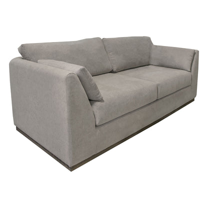 Canapé Sian, polyester gris amande, 2 coussins, pin massif, 228 cm