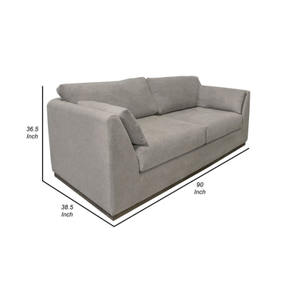 Canapé Sian, polyester gris amande, 2 coussins, pin massif, 228 cm