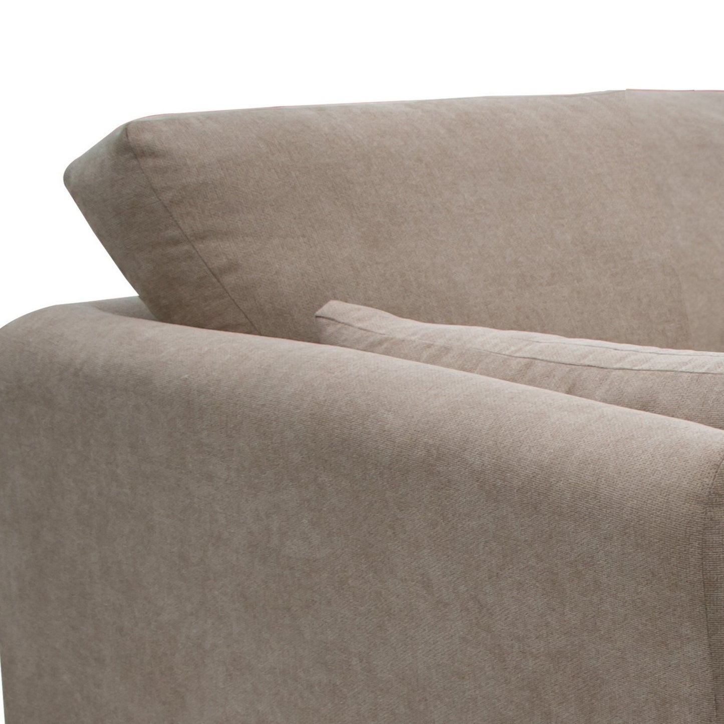 Canapé Sian, polyester gris amande, 2 coussins, pin massif, 228 cm