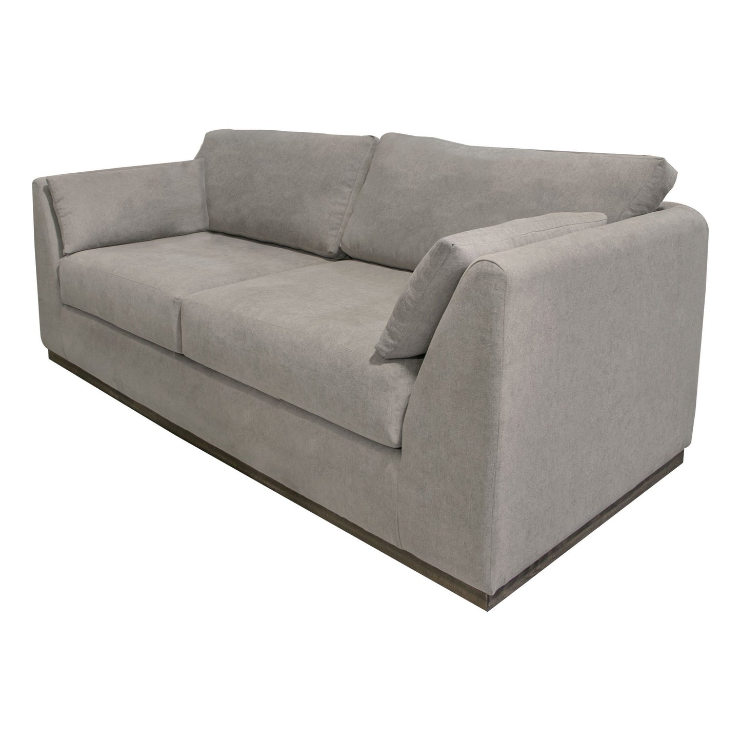 Canapé Sian, polyester gris amande, 2 coussins, pin massif, 228 cm