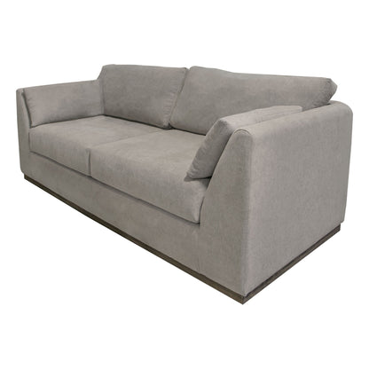 Canapé Sian, polyester gris amande, 2 coussins, pin massif, 228 cm