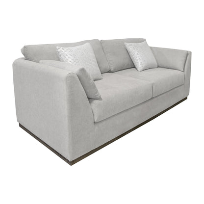 Canapé Sian, polyester beige, 2 coussins décoratifs, pin massif, 228 cm