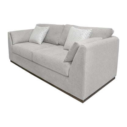 Canapé Sian, polyester beige, 2 coussins décoratifs, pin massif, 228 cm