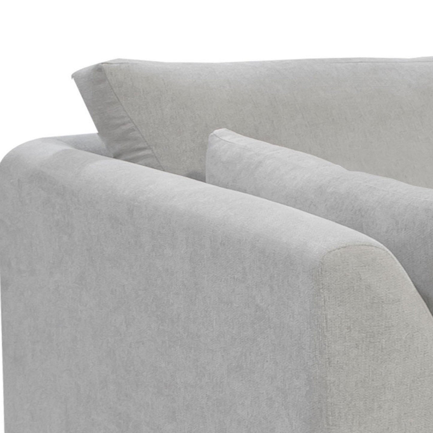Canapé Sian, polyester beige, 2 coussins décoratifs, pin massif, 228 cm