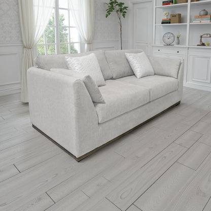 Canapé Sian, polyester beige, 2 coussins décoratifs, pin massif, 228 cm