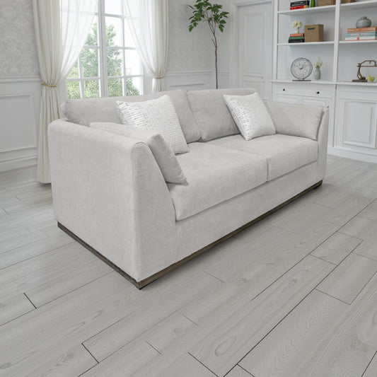 Canapé Sian, polyester beige, 2 coussins décoratifs, pin massif, 228 cm