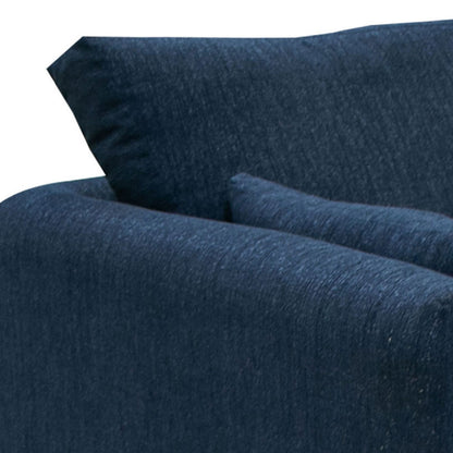 Canapé Sian, polyester bleu marine, 2 coussins décoratifs, pin massif, 228 cm