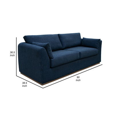 Canapé Sian, polyester bleu marine, 2 coussins décoratifs, pin massif, 228 cm