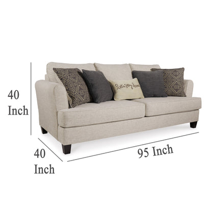 Canapé-lit Queen Sidwell, polyester beige, 5 coussins décoratifs, 95 pouces