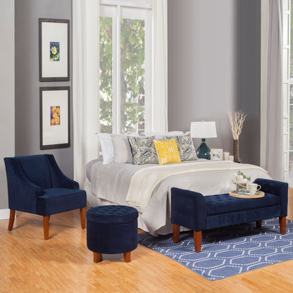 Banc/canapé de rangement en velours bleu marine Malakoff de Copper Grove