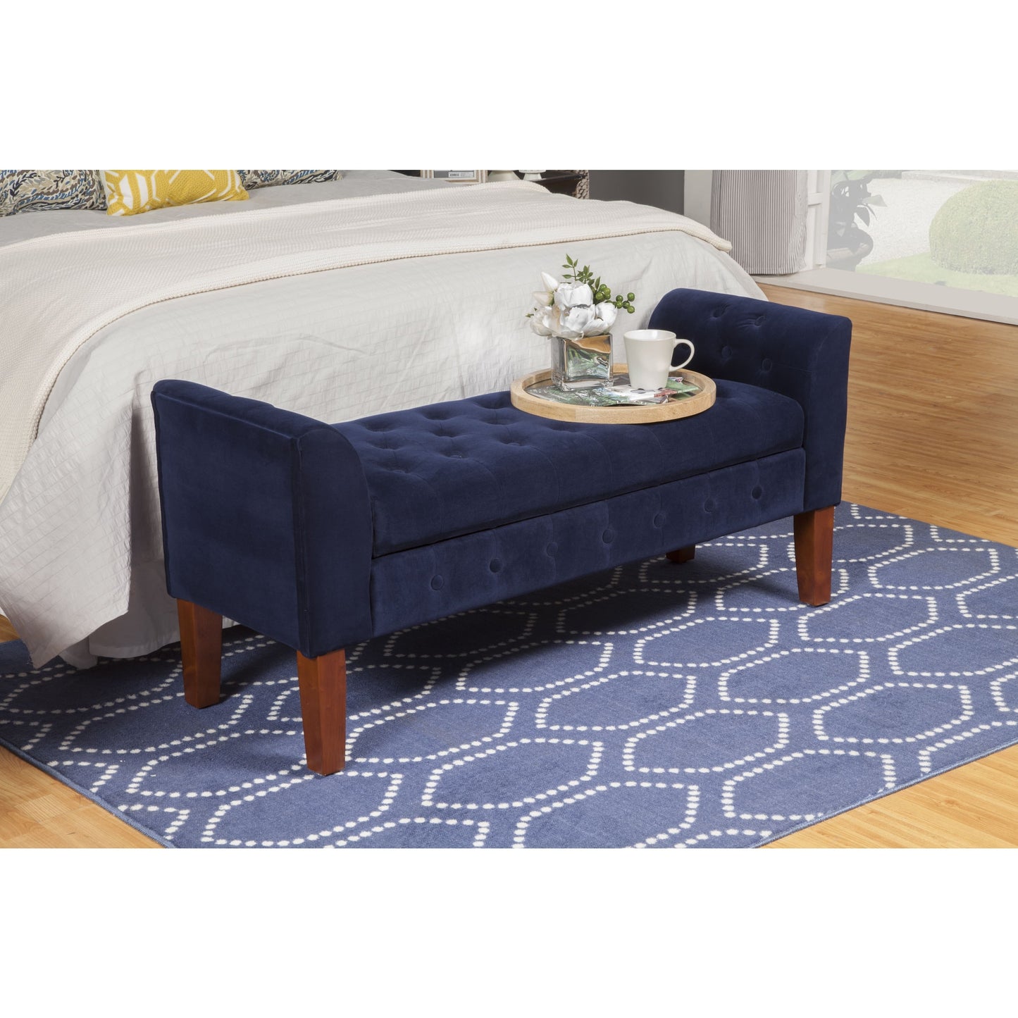 Banc/canapé de rangement en velours bleu marine Malakoff de Copper Grove