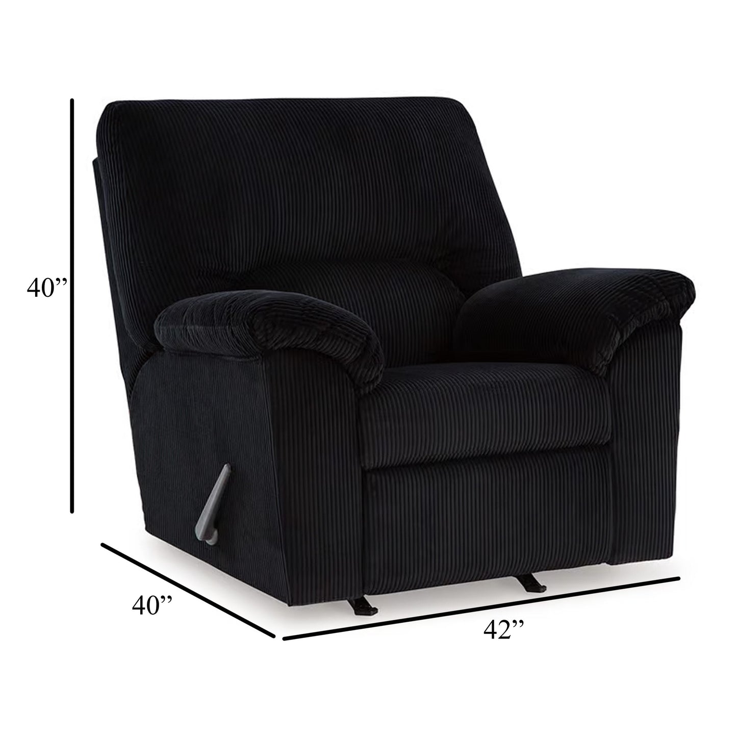 Fauteuil d'appoint inclinable manuel Simy, 40 pouces, velours côtelé polyester noir