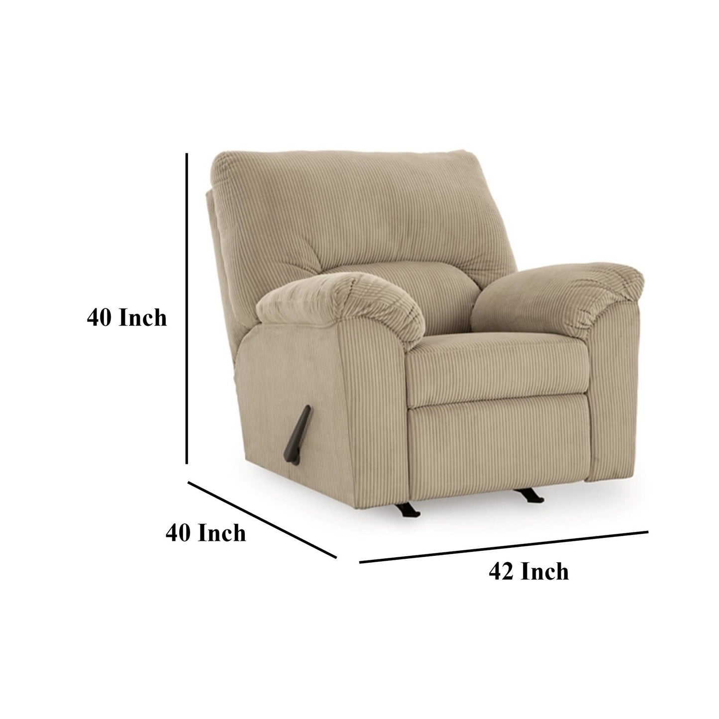Fauteuil inclinable à bascule Simy, accoudoirs coussinés, velours côtelé blanc crème