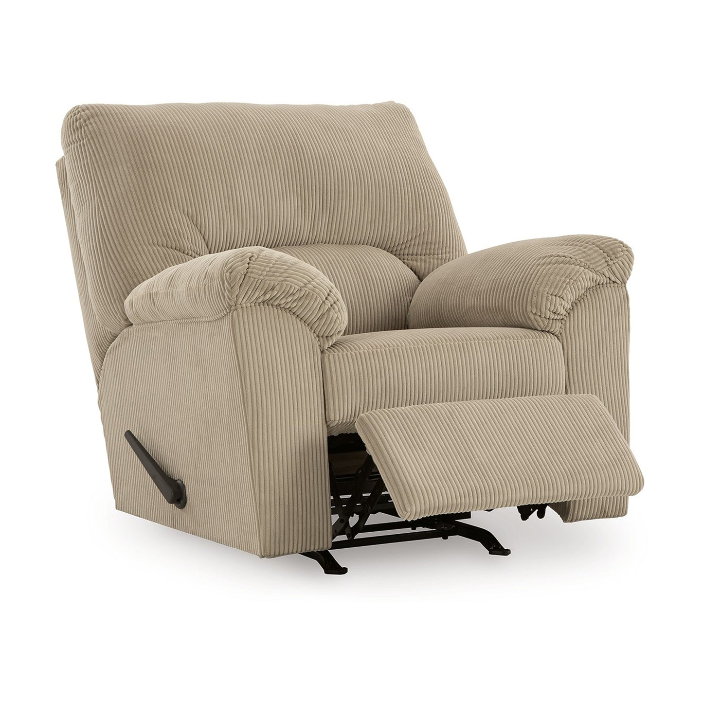 Fauteuil inclinable à bascule Simy, accoudoirs coussinés, velours côtelé blanc crème