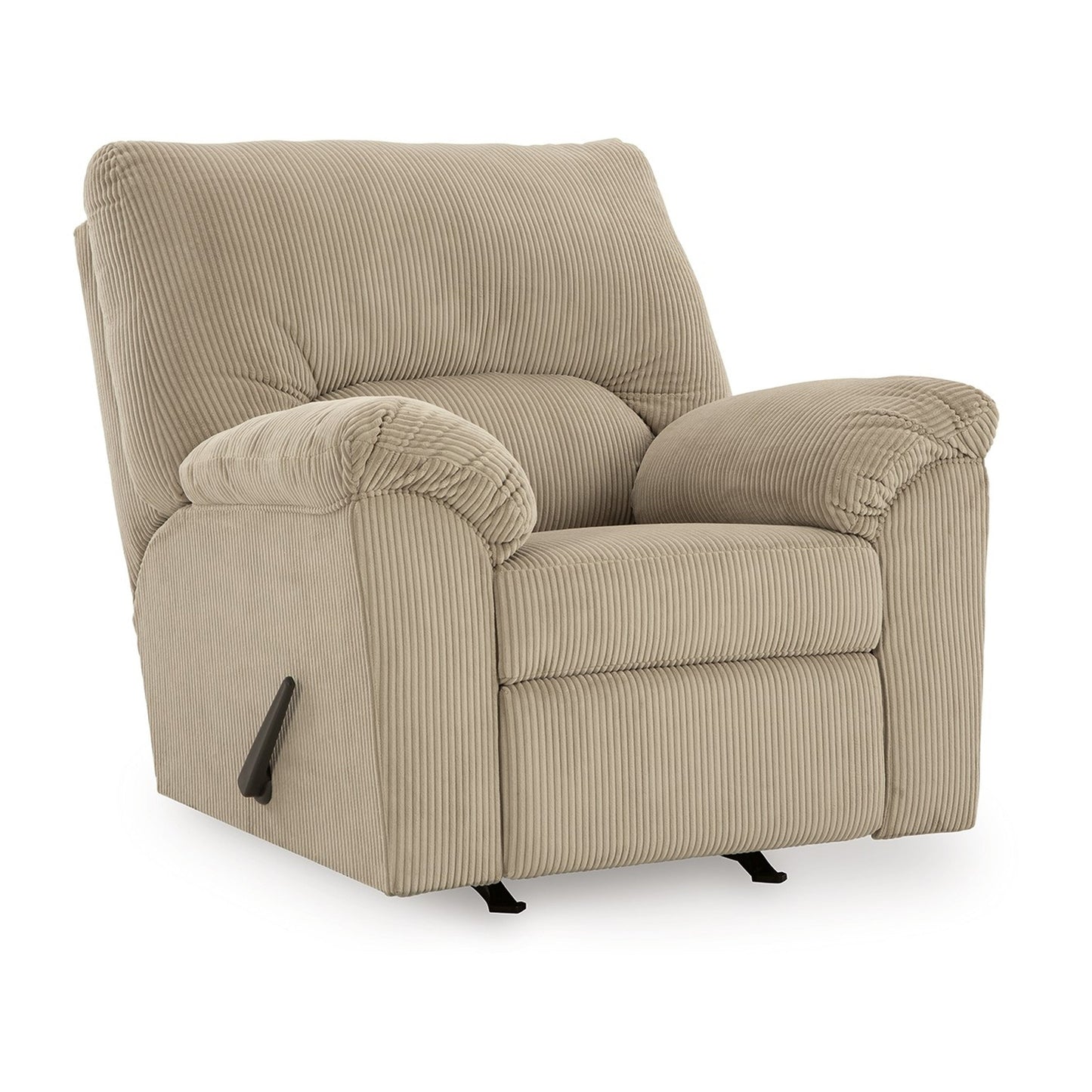 Fauteuil inclinable à bascule Simy, accoudoirs coussinés, velours côtelé blanc crème