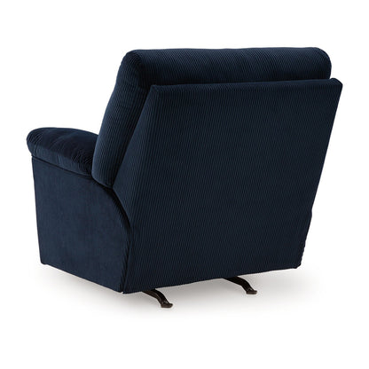 Fauteuil inclinable à bascule Simy, accoudoirs coussinés, velours côtelé bleu marine foncé