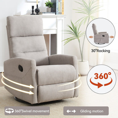 Canapé inclinable manuel simple pour adultes, fauteuil inclinable pivotant à 360° en tissu avec dossier coussiné et accoudoirs carrés, chaises de chambre d'enfant