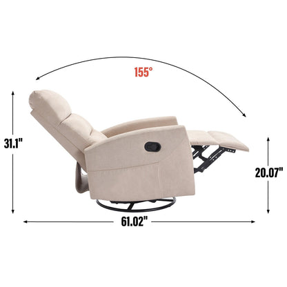 Canapé inclinable manuel simple pour adultes, fauteuil inclinable pivotant à 360° en tissu avec dossier coussiné et accoudoirs carrés, chaises de chambre d'enfant