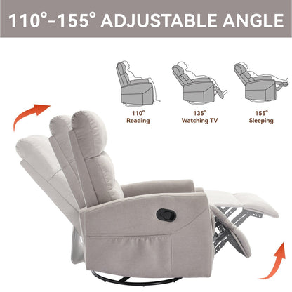 Canapé inclinable manuel simple pour adultes, fauteuil inclinable pivotant à 360° en tissu avec dossier coussiné et accoudoirs carrés, chaises de chambre d'enfant
