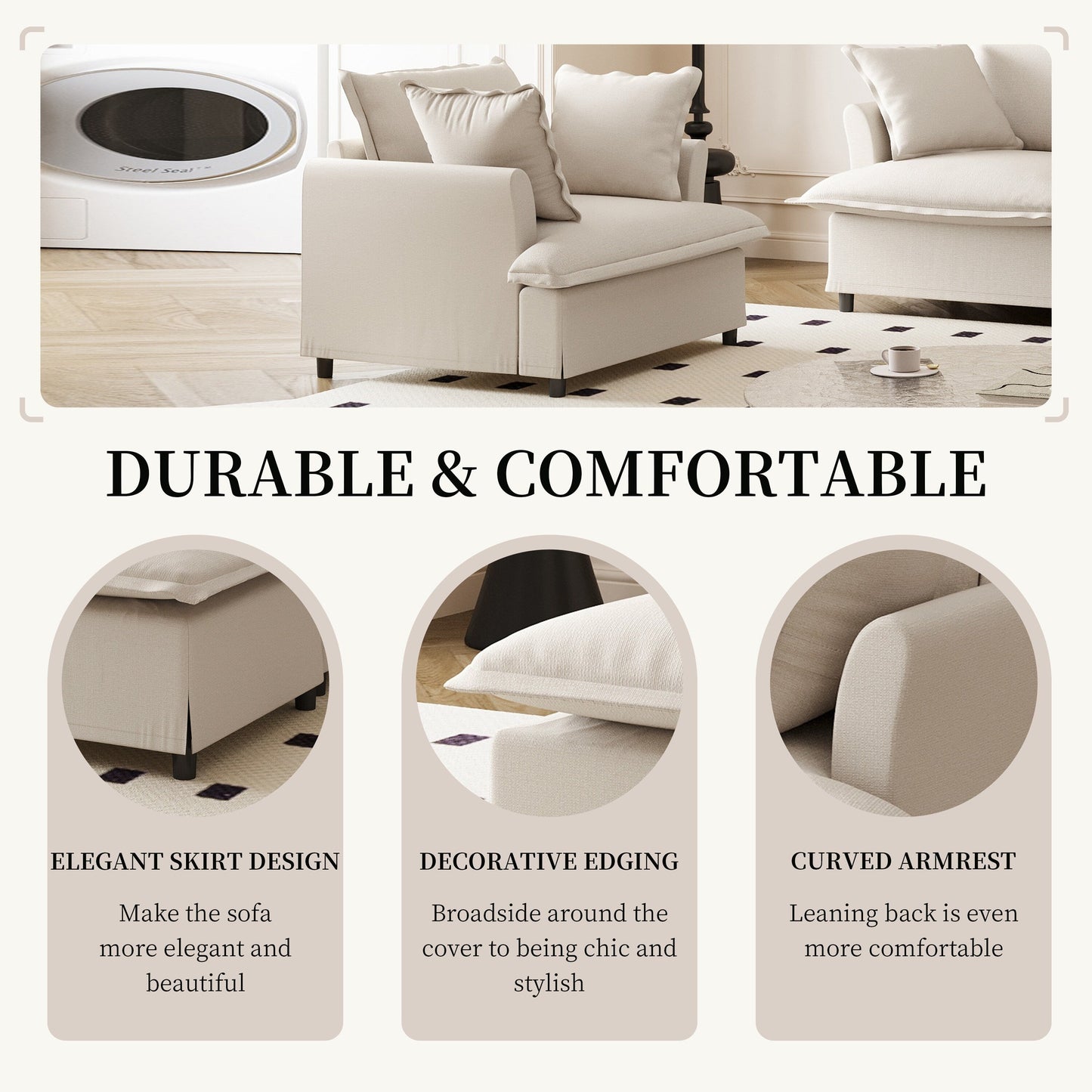 Module de canapé 1 place pour canapé sectionnel modulaire, fauteuil à assise large en chenille avec coussins, canapé 1 place rembourré