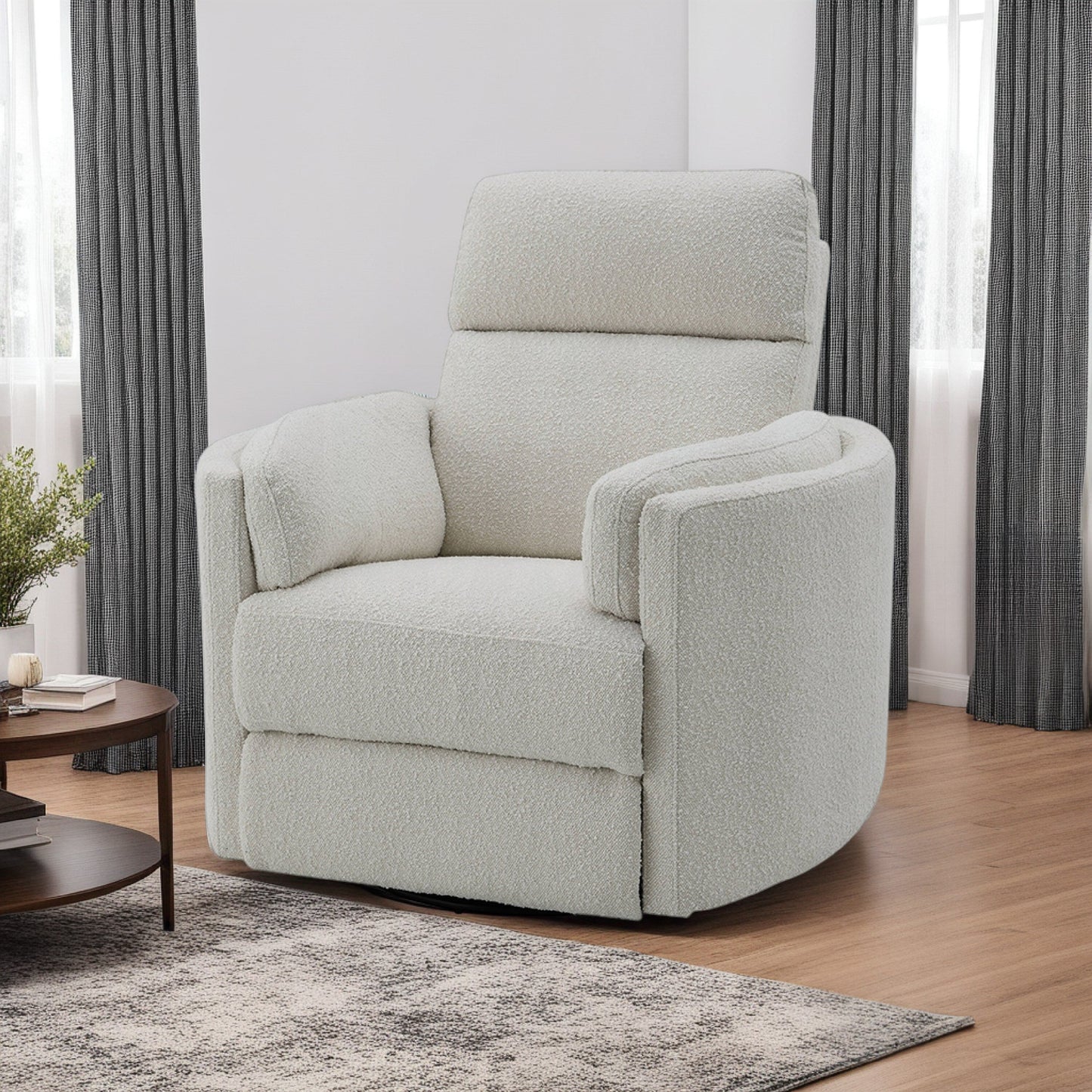 Fauteuil inclinable pivotant Siri, boucle beige moelleuse, coussin moelleux