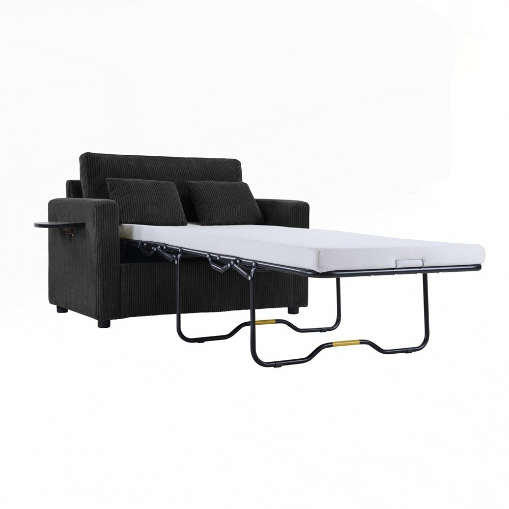 Canapé-lit deux places avec matelas pliable, poche de rangement et deux ports USB - 2 places