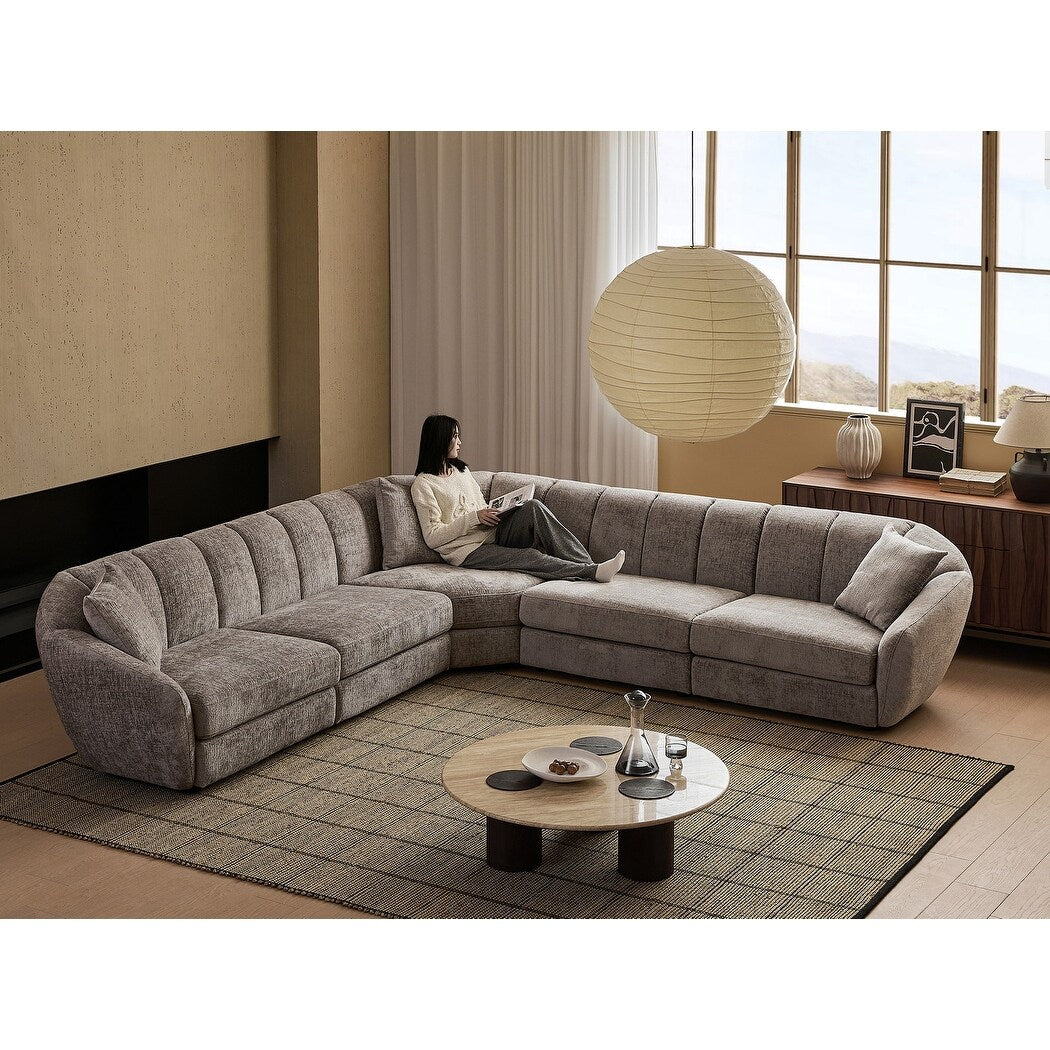 Canapé sectionnel rectangulaire en tissu chenille avec accoudoirs inclinés Canapé festonné