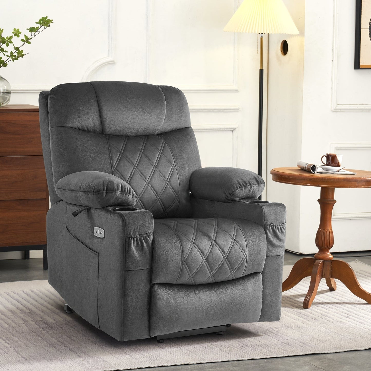 Fauteuil inclinable électrique à double moteur MCombo, petit, avec massage, double chauffage, appui-tête réglable, tissu 7222