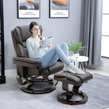 Petit fauteuil inclinable en similicuir avec ottoman, massage 10 zones, rotation à 360° et télécommande