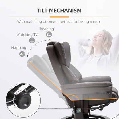 Petit fauteuil inclinable en similicuir avec ottoman, massage 10 zones, rotation à 360° et télécommande